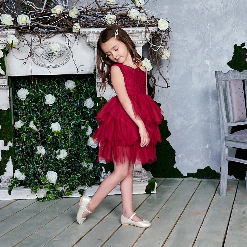 Summer Princess Dresses for Girl Lace Tulle Party Wedding Dress With Sash Baby Clothes 1-6Y E1953