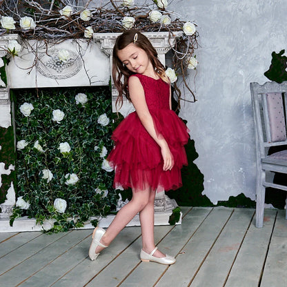 Summer Princess Dresses for Girl Lace Tulle Party Wedding Dress With Sash Baby Clothes 1-6Y E1953
