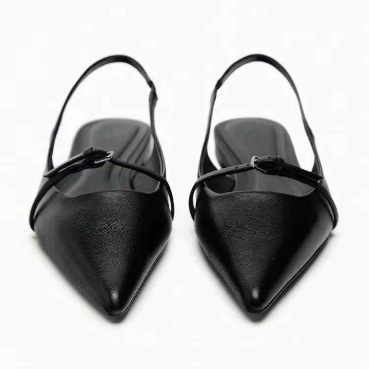 Summer New Women's Flat Bottom Slingback Sandals Woman Leopard Pointed End Mules 2025 Fashion Leather Pu Low-heel Beach Shoes