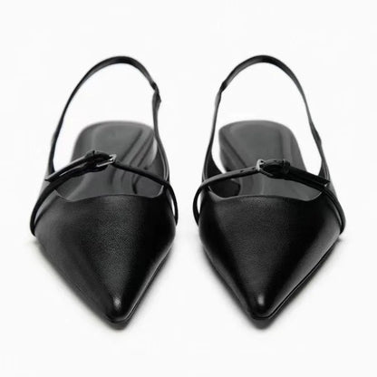 Summer New Women's Flat Bottom Slingback Sandals Woman Leopard Pointed End Mules 2025 Fashion Leather Pu Low-heel Beach Shoes