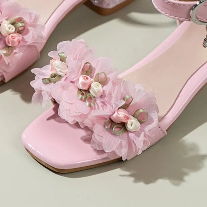 2026 Summer Kids Elegant Sandals New Sequins Girls Catwalk Shoes for Wedding Party Fashion Flower Children's Princess High Heels