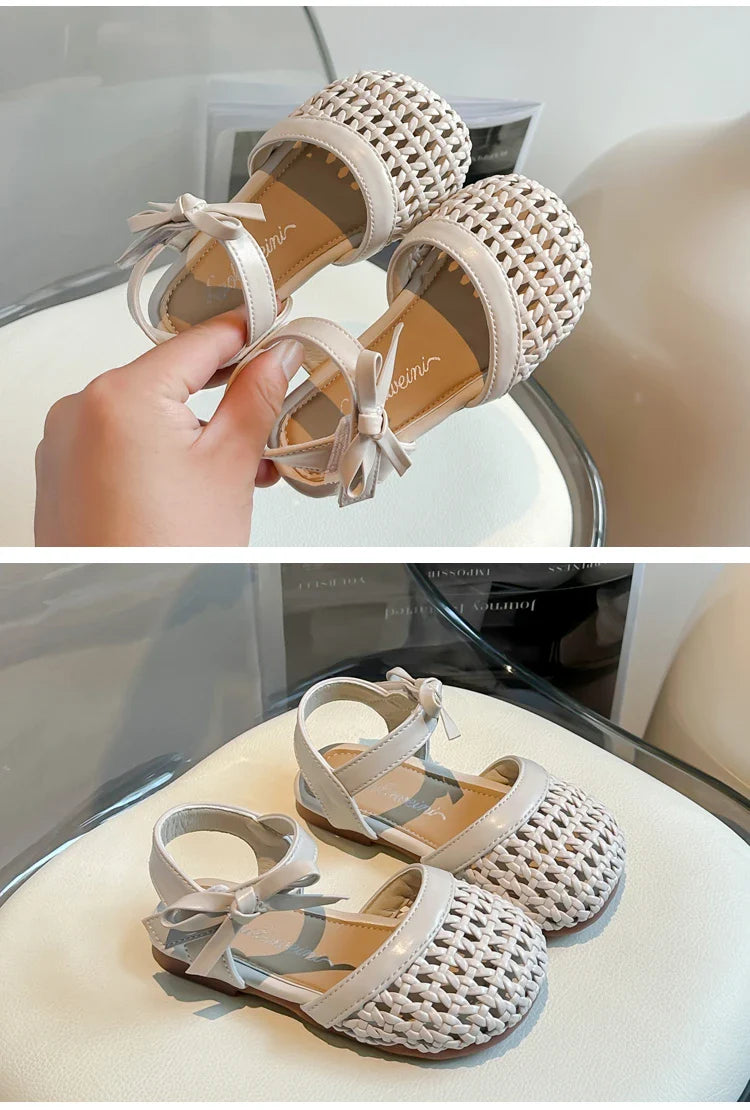 Sandálias Sandals for Girls Sweet Bowtie Baby Shoes Hollow Out Non-slip Sandals for Toddlers Children Soft Sole Kids Shoesصنادل