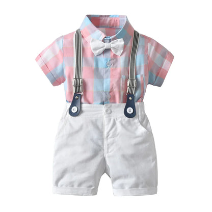 Kid Boy Formal Birthday Outfit Suit Toddler Gentleman Wedding Striped Vest Shirt 1-6 Years Baby Pants Boys Ceremony Outerwear