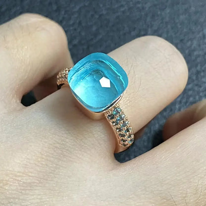 10.6mm Topaz Ring For Women Inlay Light Blue Zircon Candy Water Drop Crystal Ring Rose Gold Plated Jewelry Gift