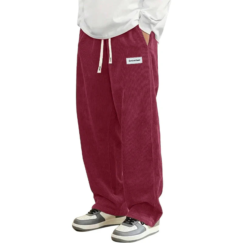 New Mens Corduroy Casual Pants Fashion Loose Fit Baggy Pants Straight Sweatpants Elastic Waist Drawstring Outdoor Streetwear