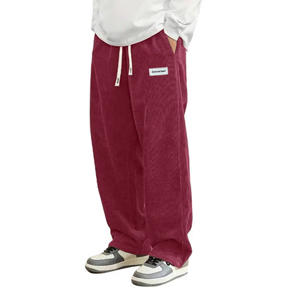 New Mens Corduroy Casual Pants Fashion Loose Fit Baggy Pants Straight Sweatpants Elastic Waist Drawstring Outdoor Streetwear