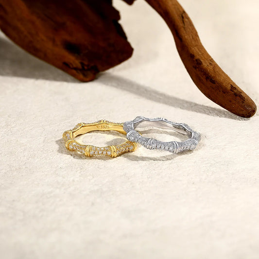 Sparkling Moissanite Ring Bamboo Design 925 Sterling Silver Women Rings Peace Good Luck for Birthday Party Gift Jewelry