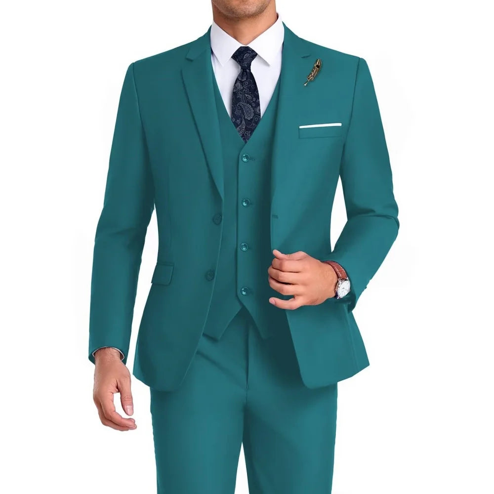 High-Quality Slim Fit Wedding Men's Suit Luxury Elegant Business Fashion Men Clothing 3 Piece Notch Lapel Blazer Vest Pants Set