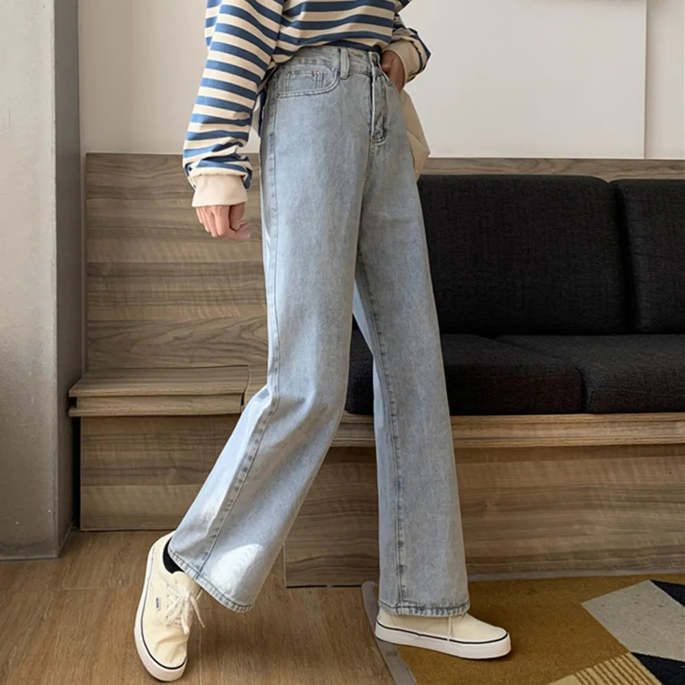 Wide-legged Pants Simple Style Solid High-Waist Design