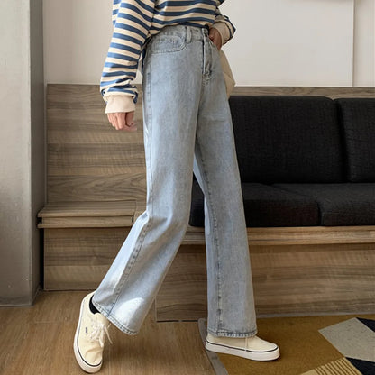 Wide-legged Pants Simple Style Solid High-Waist Design