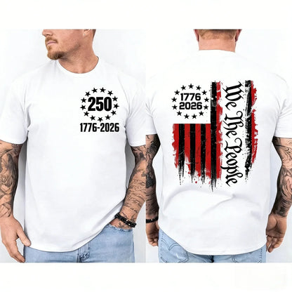 USA Flag 250th Anniversary Patriotic White T-Shirt with Front & Back Prints Loose Fashion Streetwear Women And Men T-Shirt