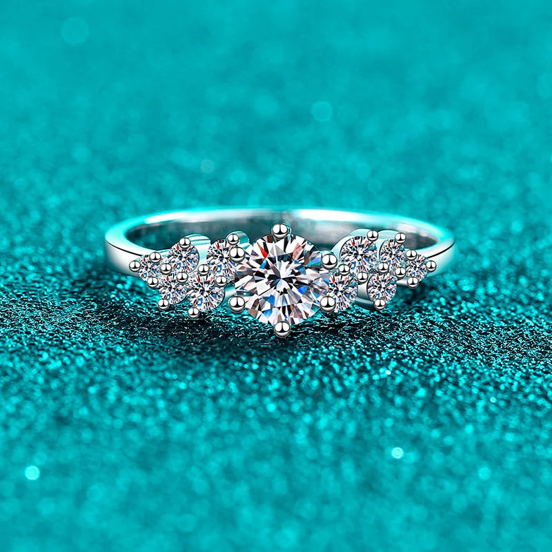 0.5ct 5mm Moissanite Ring for Women 925 Sterling Silver with White Gold Plated Lab Diamond Wedding Gemstone Bride Rings