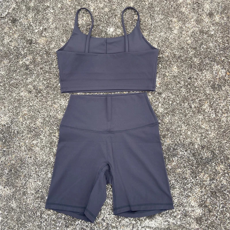 Yoga Clothes Set 2 Piece Gym Sports Shorts Set Women Sexy Back Bra Top High Waist Shorts Fitness Suit Running Workout Tracksuit