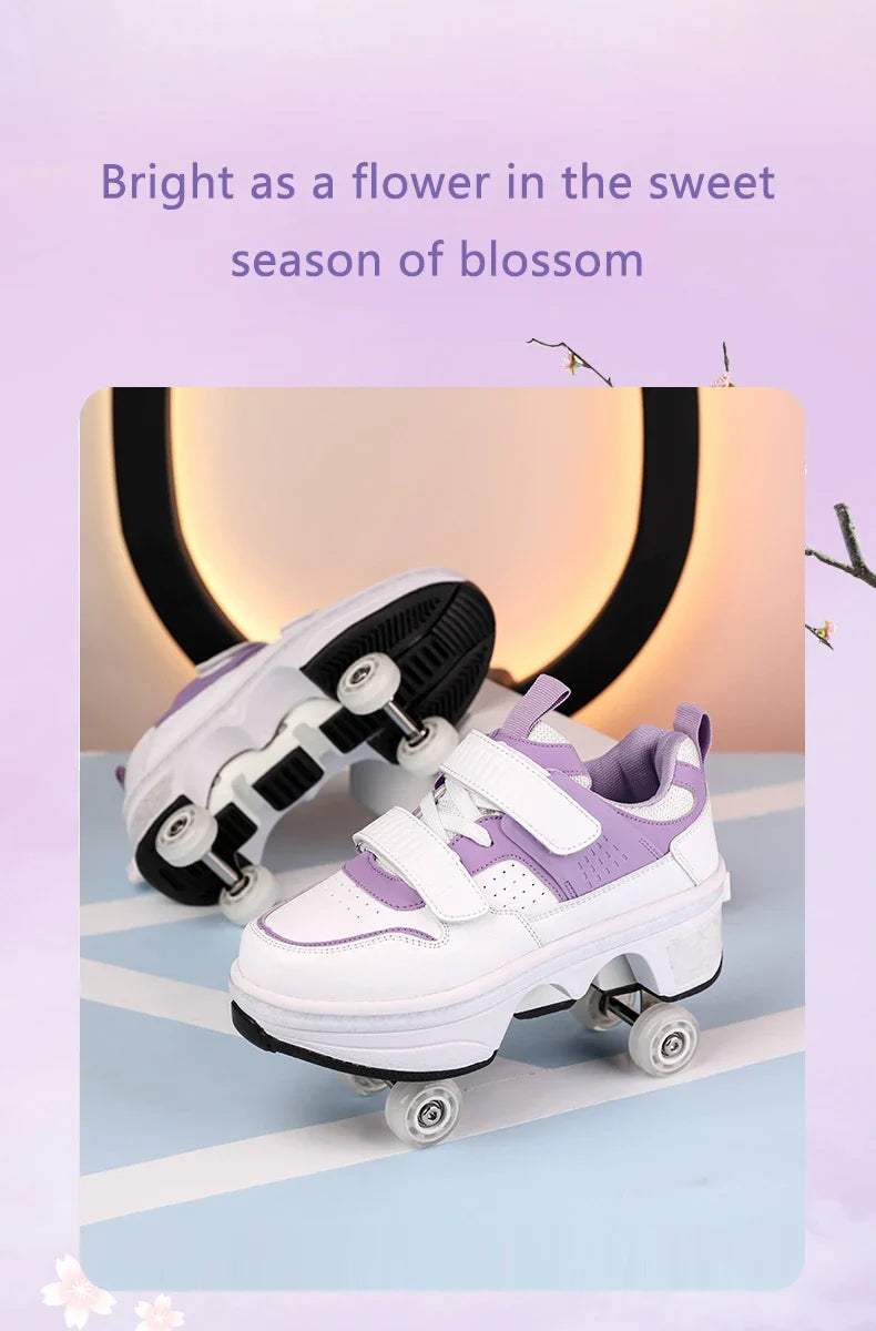 Children Wheels Shoes Roller Sneakers With 4 Wheels Skates Adult Runaway Parkour Deformation Shoes For Women Men Youth Kids Gift