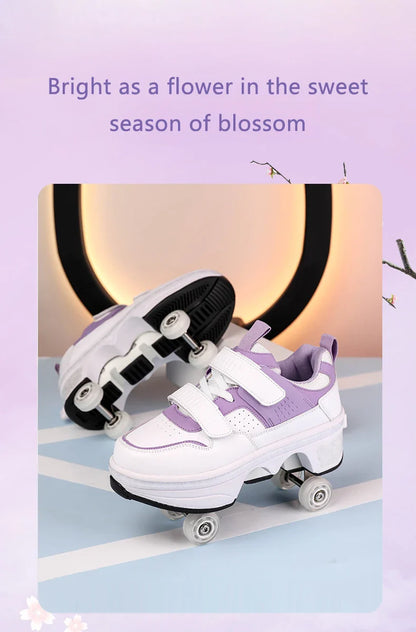 Children Wheels Shoes Roller Sneakers With 4 Wheels Skates Adult Runaway Parkour Deformation Shoes For Women Men Youth Kids Gift
