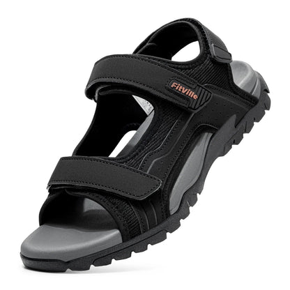 FitVille Mens Sandal Wide Toe Box Walking Athletic Sandals For Men With Arch Support Cushion Slip-Resistant Beach Sandals