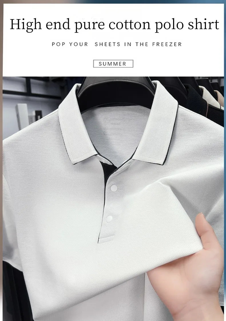 High quality 100% cotton solid color short sleeve polo shirt unique button men summer breathable comfort texture lapel T-shirt