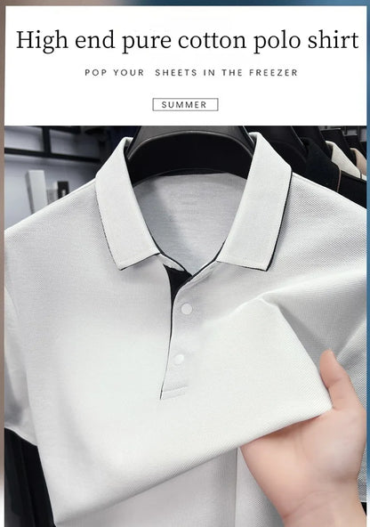 High quality 100% cotton solid color short sleeve polo shirt unique button men summer breathable comfort texture lapel T-shirt