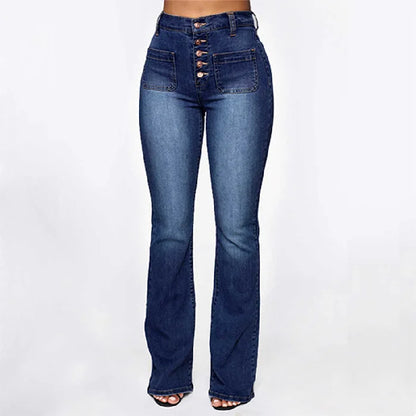 High Waist Breasted Jeans Slightly Flared Pants Jeans