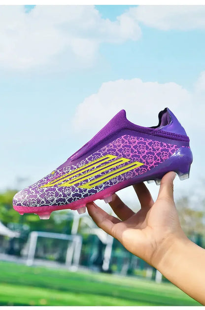 Men High Top Soccer Cleats Firm Ground Stud Sole Breathable Wear Resistant Outdoor Lawn Match Training Football Shoes