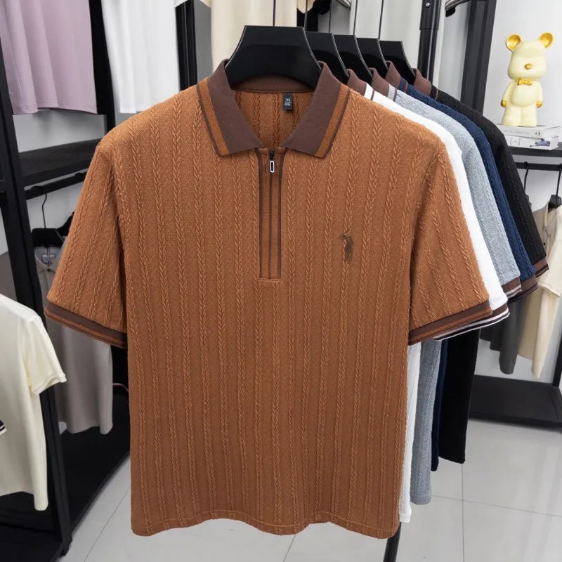 Luxury brand knitted short sleeve polo shirt Paul Pony embroidered stripe design men's T-shirt summer fashion Korean casual top
