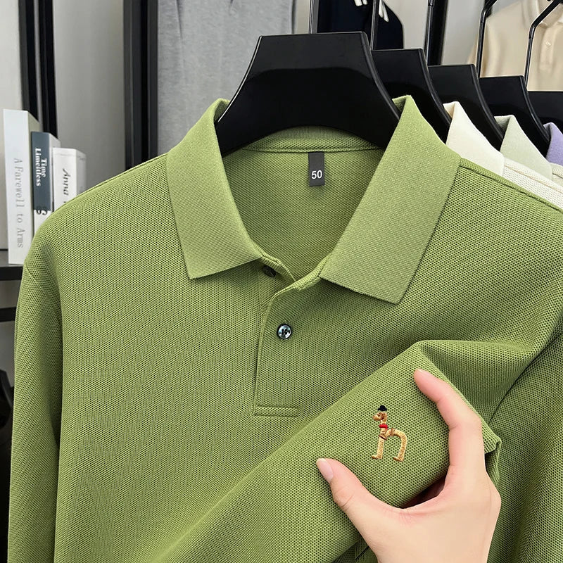 100% Cotton Luxury Brand Men's Polo Shirt Exquisite Dog Embroid Long Sleeve Fashion Quality Lapel T-Shirt Business Casual Menswear