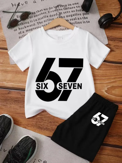New Cool 67 Funny 3D Print Kids T-Shirt Shorts Set Fashion Children's Clothes Casual Boy Girl Short Sleeve Shorts Football Sets