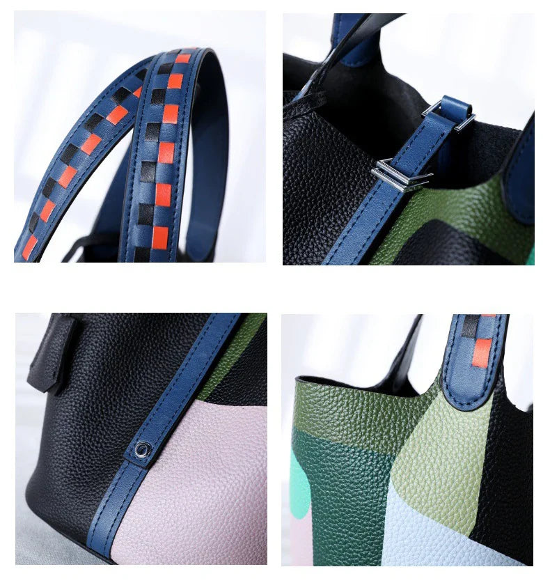 Various Genuine Leather Luxury Bag Fashion Women's Handbag Vegetable Basket Style Portable Women Bucket Bag with Lock