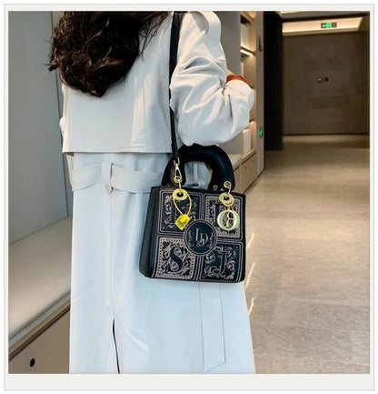 Fashion Top-Handle Bag for Ladies Elegant Handbag with Royal Embroidery Design Versatile Crossbody Style Women Handbags Hand Bag