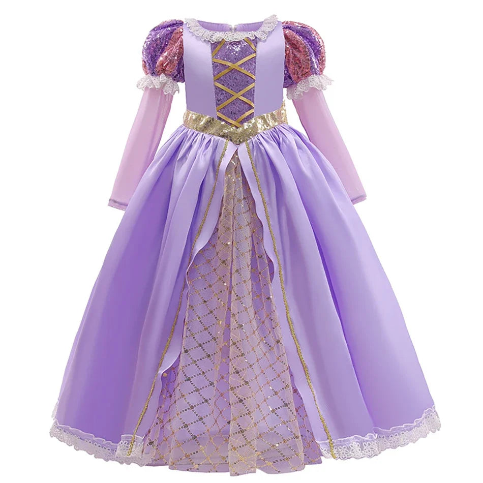 2-10Y Kids Prium Cosplay Elsa Anna Costume Dress 2025 Winter Long Mesh Princess DressGirl Christma Carnival Clothes Ball Gown
