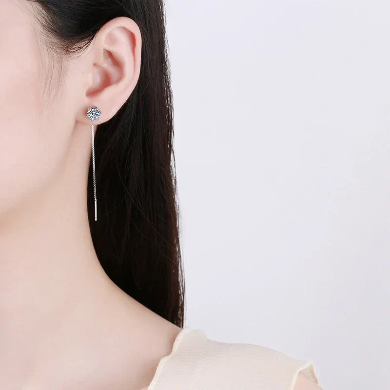1CT Moissanite Earrings S925 Sterling Silver Plated with White Gold Ear Wire Line Drop Earring Hoop Wedding Fine Jewelry