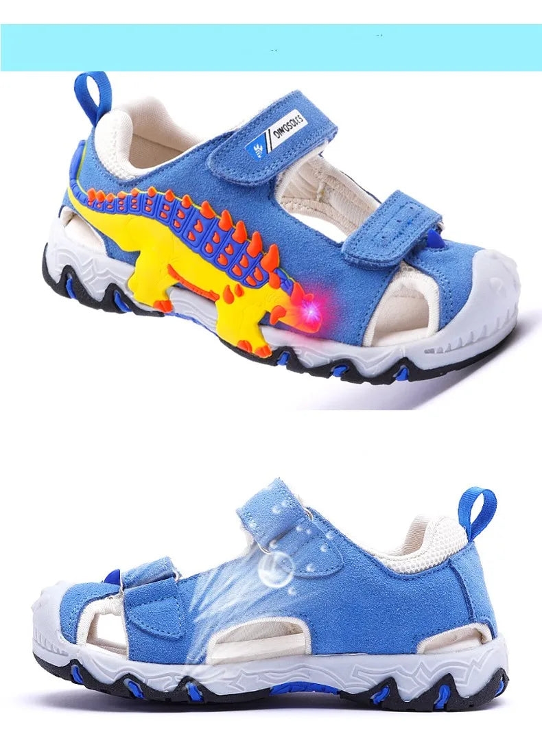 LED Children Sandals Summer Boys Girls Genuine Leather Luminous Sole Light Up 2023 Kids Outdoor Casual Beach Shoes