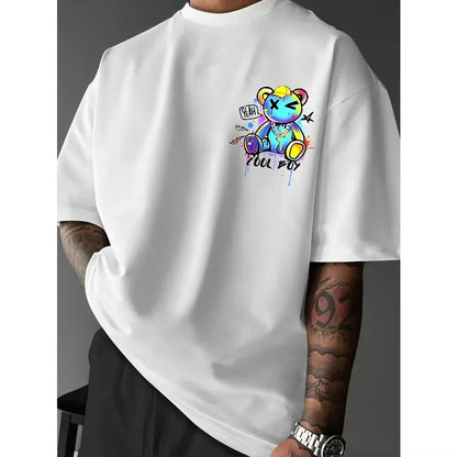 Summer 2026 New California Bear and Lightning Bolt Men's T-shirt Fashion Hot Selling Men's and Women's Round-neck Print T-shirt