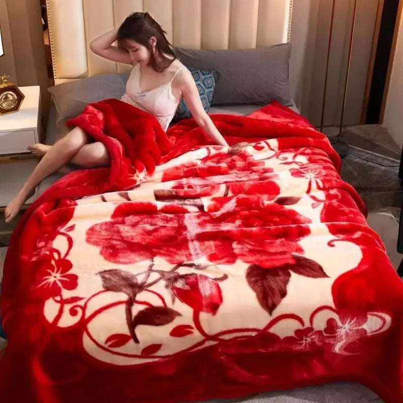 Double layers Raschel Mink Blankets Spring Winter Soft Warm Faux Fur Throw Blankets Heavy Fluffy Weighted Blankets