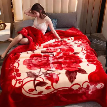 Double layers Raschel Mink Blankets Spring Winter Soft Warm Faux Fur Throw Blankets Heavy Fluffy Weighted Blankets