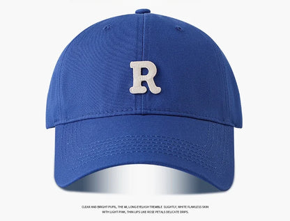 Large Head Circumference Baseball Cap Men's and Women's Dome Hat Soft Top Cap 60/65cm Sun Protection  Letter R Hat Adult Caps