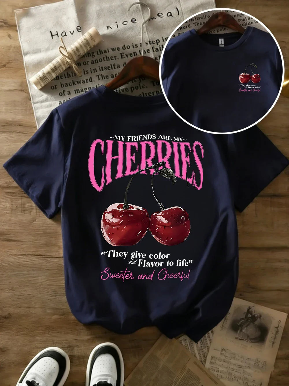 Summer Sweeter Cherries Prints T-Shirts Womens Cotton Oversized T Shirts Basic O-Neck Short Sleeve Tops Casual Woman Clothes