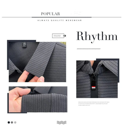 Light luxury half zipper men long sleeve polo shirt high-quality unique checkered printed Korean style trend new casual T-shirt