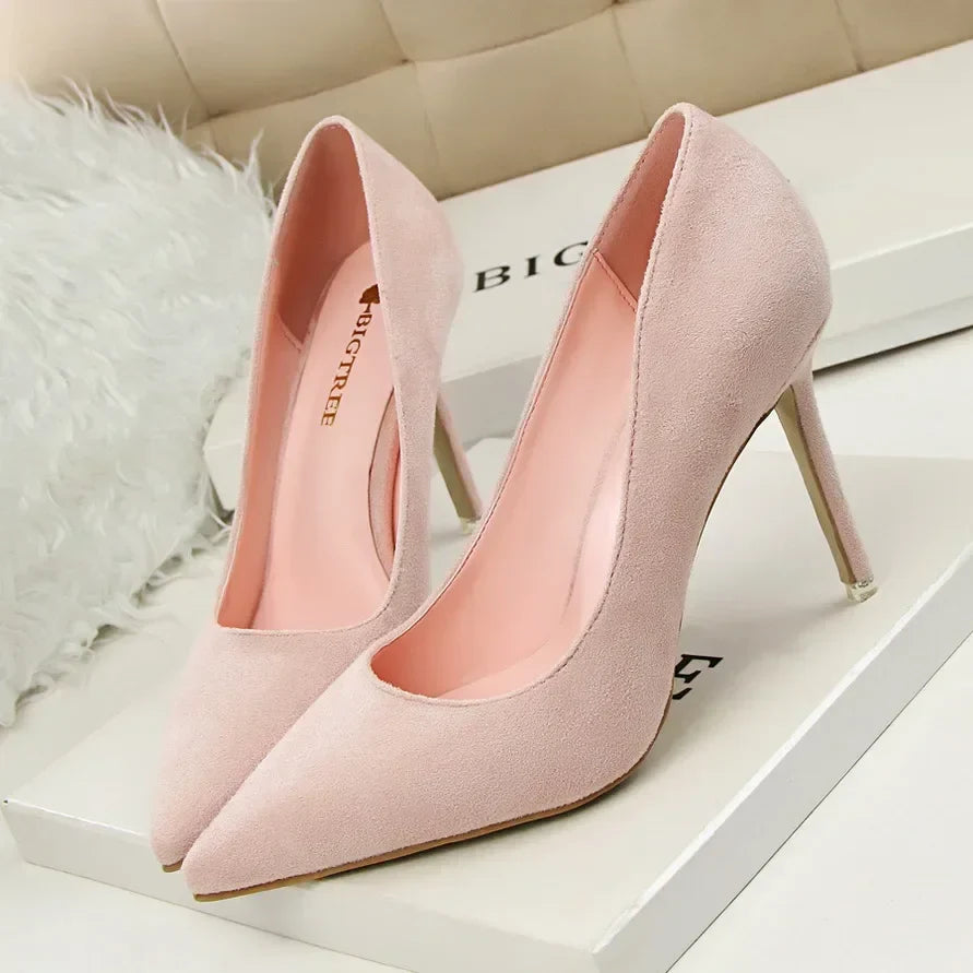 Women Elegant Flock Orange Purple Evening Banquet Party Pumps Lady Classic Scarpin New Burgundy 9cm High Heels Shoes Plus Size