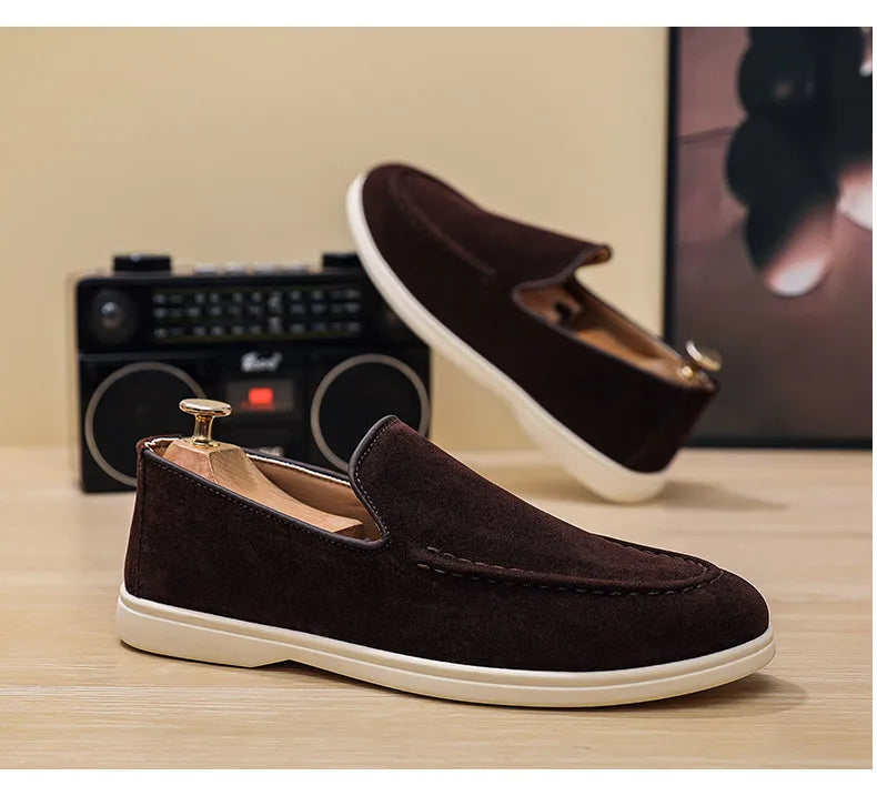 Men's Suede Leather Comfort Loafers, Flat Casual Slip-on Shoes, Fashion Suede Flats, Classic Round Toe Soft Leather Loafers 2026