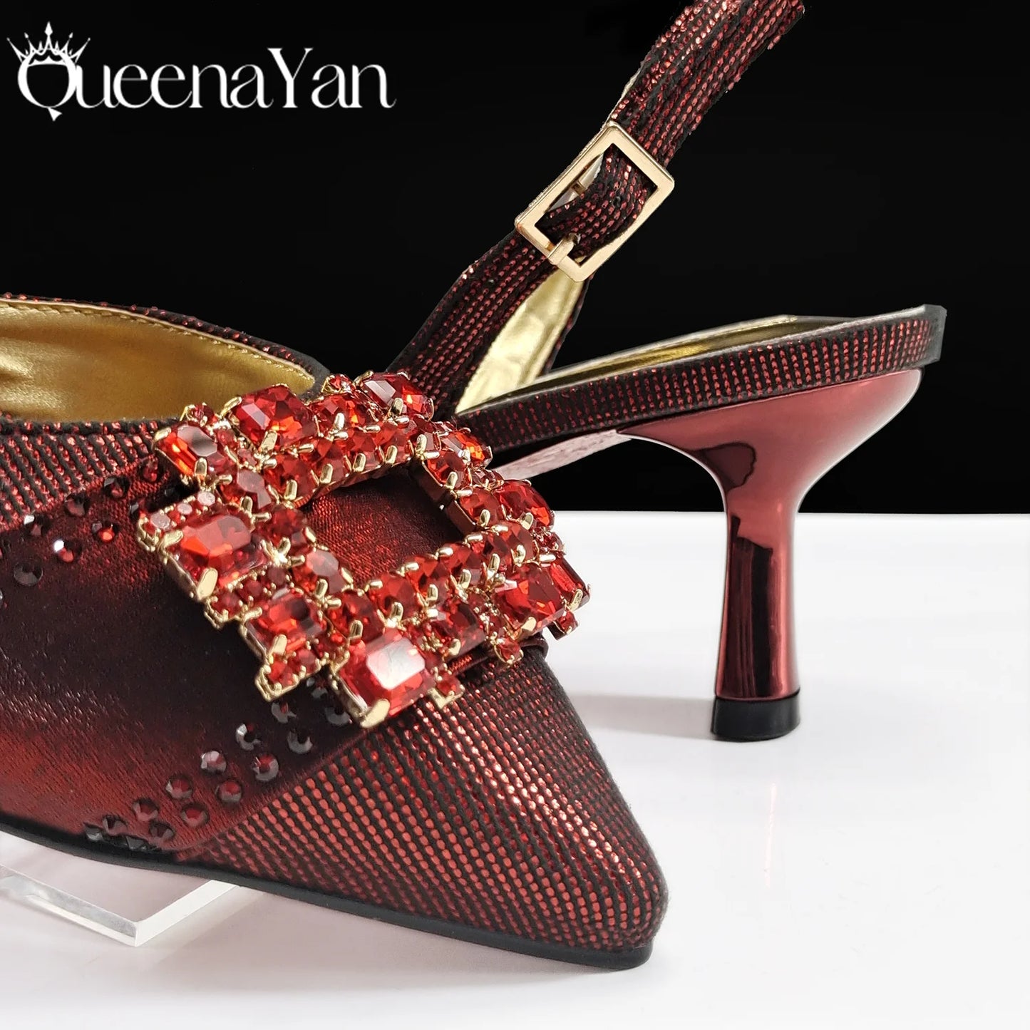 Elegant Noble Party Wedding Shoes And Bag Pointed Toe Decorated With Rhinestone Women Heel Shoes