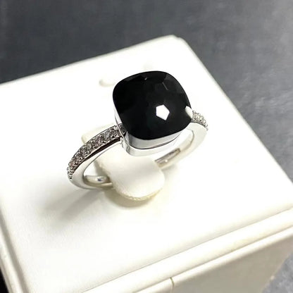 Ladies Square Candy Ring Slim Single Row Zircon Crystal Ring Platinum Plated Amethyst Jewelry Party Gift for Women