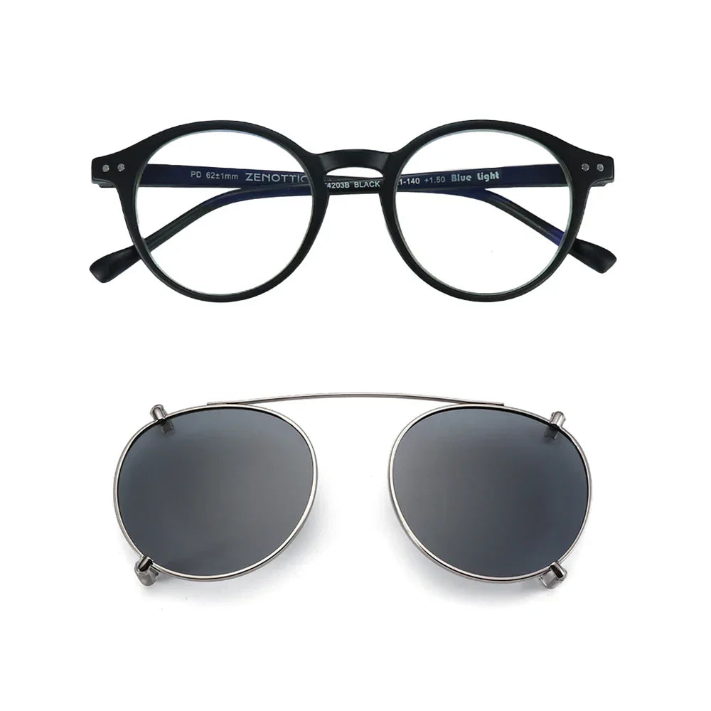 Steampunk Style Glasses (Anti Blue Light Blocking Eyewear) + Clip Lenses（Polarized Sunglasses Clips）for Women Men