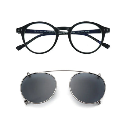Steampunk Style Glasses (Anti Blue Light Blocking Eyewear) + Clip Lenses（Polarized Sunglasses Clips）for Women Men