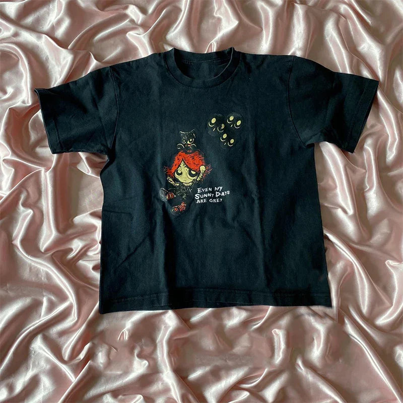 Aesthetic Y2k Crop Top Women Sexy Letter Print Graphics Baby Tee Goth Casual Short Sleeve Tshirt Punk Streetwear Slim