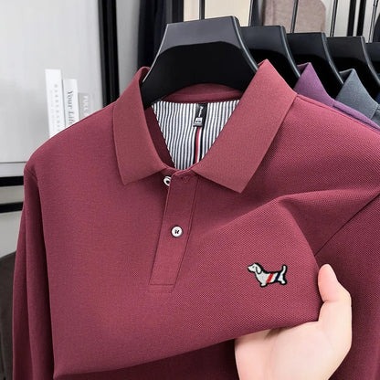 100% pure cotton autumn high-end luxury men's brand long sleeved polo shirt original embroidered dog design golf top T-shirt