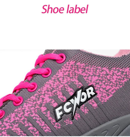 Women‘s Safety Shoes Anti-Smash Anti-Puncture Lightweight Fashionable Grey Pink Color Comfort Fit Daily Wear Protective