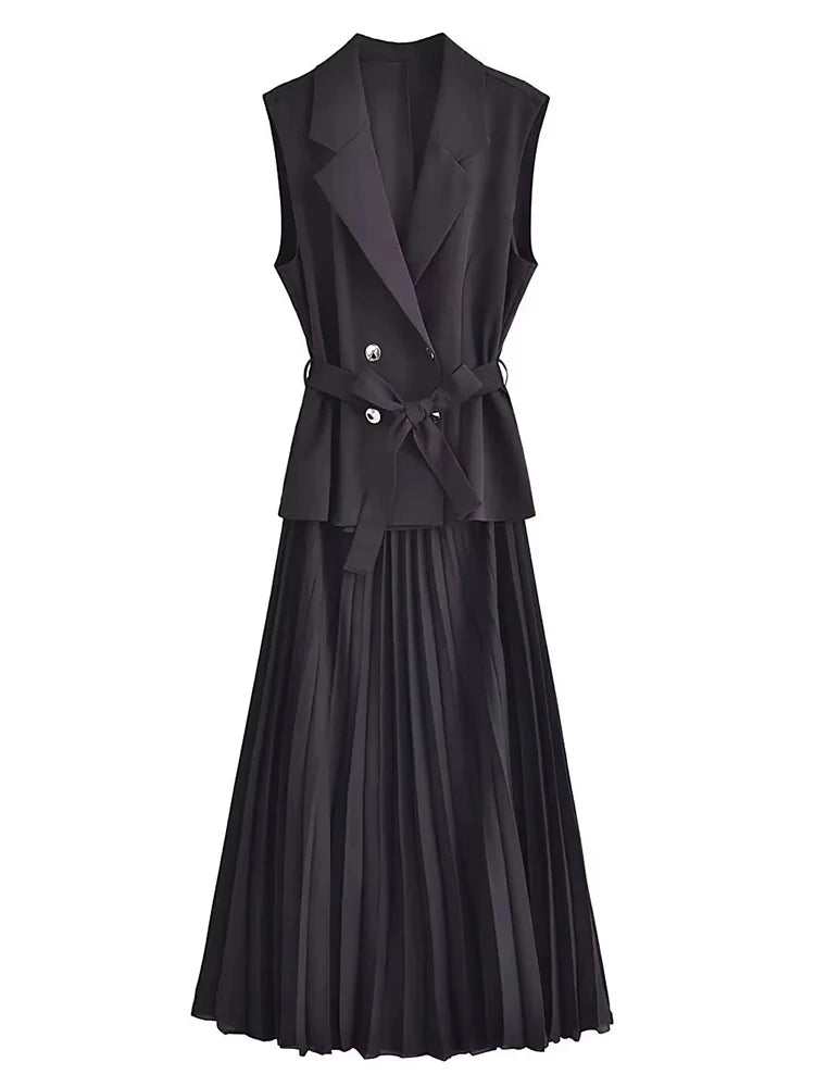 Dress Women Pleated Vests Long Dresses for Women 2024 Sleeveless Office Party Dress Ruched Midi Evening Dresses