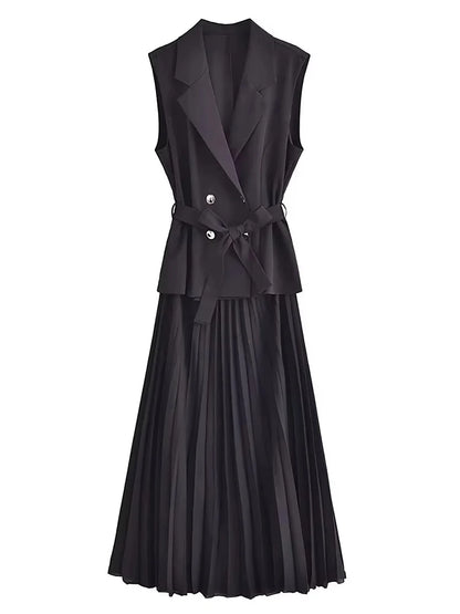 Dress Women Pleated Vests Long Dresses for Women 2024 Sleeveless Office Party Dress Ruched Midi Evening Dresses