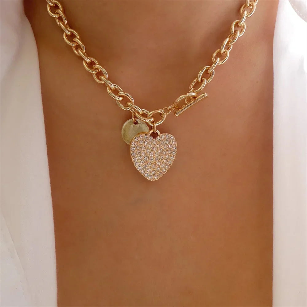 Vintage Punk Gold-plate Thick Chain Head Portrait Coin Pendant Necklace For Women Fashion Multilevel Geometric Hip Hop Jewelry